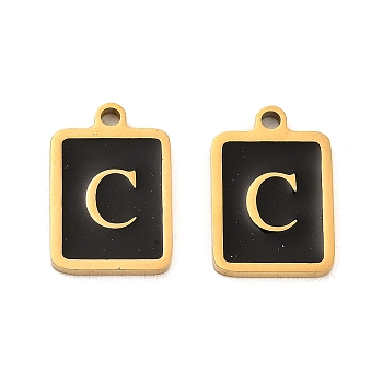 304 Stainless Steel Pendants, with Enamel, Rectangle with Letter Charm, Golden, Letter C, 17.5x12x1.5mm, Hole: 1.5mm