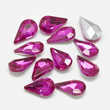 Pointed Back Glass Rhinestone Cabochons, Back Plated, Faceted, teardrop, Rose, 8x5x3mm