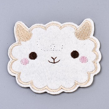 Sheep Appliques, Computerized Embroidery Cloth Iron on/Sew on Patches, Costume Accessories, Floral White, 58x66x1mm