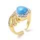 Synthetic Turquoise Crown Open Cuff Ring with Crystal Rhinestone(RJEW-A011-09G)-2