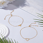 2Pcs Adjustable 201 Stainless Steel Link Bracelets, Cable Chain Bracelets for Women, Heart, Real 18K Gold Plated, 7-7/8 inch(20cm)(BJEW-LP0015-18)