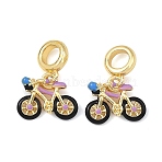 Brass Enamel Motorcycle European Dangle Charms, Motorbike Large Hole Pendants, Rack Plating, Long-Lasting Plated, Cadmium Free & Lead Free, Colorful, Real 18K Gold Plated, 11x14.5x5mm, Hole: 5mm(KK-T001-03G)