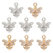 8Pcs 2 Colors Brass Micro Pave Clear Cubic Zirconia Charms, Bee, Mixed Color, 11.5x10x3mm, Hole: 1.2mm, 4pcs/color(KK-BC0010-04)