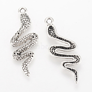 Tibetan Style Alloy Pendants, Snake, Cadmium Free & Lead Free, Antique Silver, 39x15x2.5mm, Hole: 2mm, about 475pcs/1000g(TIBEP-Q064-37AS-RS)