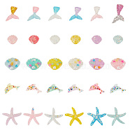 AHADERMAKER 60Pcs 30 Styles Ocean Theme Translucent Resin Cabochon, with Glitter Powder, Starfish & Dolphin & Shell, Mixed Shapes, Mixed Color, 18.5~39x26~39.5x4.5~7mm, 2pcs/style(RESI-GA0001-17)