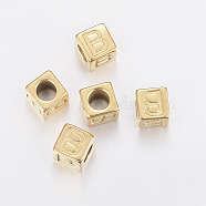 304 Stainless Steel Large Hole Letter European Beads, Horizontal Hole, Cube with Letter.B, Golden, 8x8x8mm, Hole: 5mm(X-STAS-H428-01G-B)