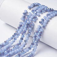 Electroplate Glass Beads Strands, Imitation Jade, Half Purple Plated, Faceted, Rondelle, Cornflower Blue, 4x3mm, Hole: 0.4mm, about 123~127pcs/strand, 16.5~16.9 inch(42~43cm)(EGLA-A034-J4mm-F06)