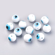 Handmade Lampwork Beads, Evil Eye Style, Round, White, 10mm, Hole: 2mm(LAMP-10D-A)
