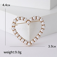 Heart with Pearl Pins, Alloy Brooches for Girl Women Gift, Golden, 39x43mm(PW-WG71086-01)