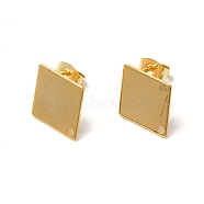 201 Stainless Steel Stud Earring Findings, with 304 Stainless Steel Pin & Hole & Friction Ear Nuts, Rhombus, Real 24K Gold Plated, 16x13mm, Hole: 1.2mm, Pin: 0.7mm(STAS-D244-29G-A)