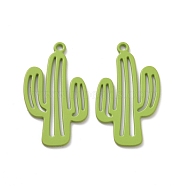 Spray Painted Alloy Pendants, Cadmium Free & Lead Free & Nickle Free, Cactus Charm, Yellow Green, 44.5x26x1.5mm, Hole: 2.2mm(FIND-I037-14)