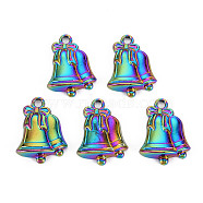 Rainbow Color Alloy Pendants, Cadmium Free & Nickel Free & Lead Free, Christmas Bell, 23x16.5x5mm, Hole: 2mm(PALLOY-S180-272-NR)