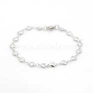 Casual Style 304 Stainless Steel Heart Link Chain Bracelets, with Lobster Claw Clasps, Stainless Steel Color, 7-1/2 inch(190mm), 5.5x2mm(STAS-O036-05P)