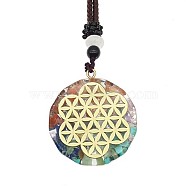 Orgonite Chakra Natural & Synthetic Mixed Stone Pendant Necklaces, Nylon Thread Necklace for Women, Flat Round, Flower of Life, 25.59 inch(65cm)(QQ6308-6)