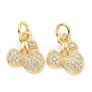 Brass Micro Pave Cubic Zirconia Charms, with Jump Rings, Long-Lasting Plated, Cadmium Free & Lead Free, Light Gold, Cherry, Clear, 10x10x1.5mm(ZIRC-A023-02LG)