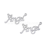 304 Stainless Steel Connector Charms, Word Angel, Stainless Steel Color, 18x34x1mm, Hole: 1.6mm(STAS-N095-124)