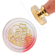 Brass Wax Seal Stamp with Handle, for DIY Scrapbooking, Cat Pattern, 3.5x1.18 inch(8.9x3cm)(AJEW-WH0184-0062)