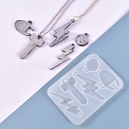 DIY Silicone Pendant Molds, Resin Casting Molds, For UV Resin, Epoxy Resin Necklace Jewelry Making, Lightning, Key, Indian, Letter C, White, 96x68.5x4mm, Inner Size: 25~60.5x18~35mm, Hole: 2~5mm(DIY-P006-28)
