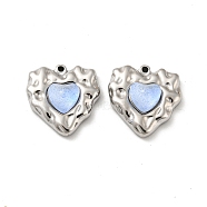 304 Stainless Steel Pendants, with Rhinestone, Heart Charm, Stainless Steel Color, 19x18x7mm, Hole: 1.2mm(STAS-L022-046P-01)