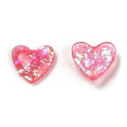 Resin Imitation Opal Cabochons, with Glitter Powder, Flat Back Heart, Crimson, 5.5x6x1.5mm(RESI-H148-03)