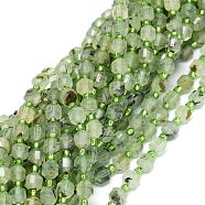 Natural Prehnite Beads Strands, with Seed Beads, Faceted, Bicone, Double Terminated Point Prism Beads, 5~7x6mm, Hole: 0.8mm, about 48pcs/strand, 15.55''(39.5cm)(G-O201B-19)