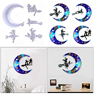 DIY Halloween Themed Display Decoration Food Grade Silicone Molds, Resin Casting Molds, Crescent Moon & Witch, White, 87~250x134~225x6~11mm, 5pcs/set(HAWE-PW0001-013)