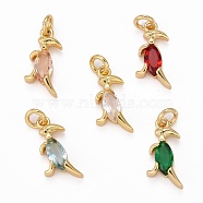 Brass Cubic Zirconia Pendants, Long-Lasting Plated, Real 18K Gold Plated, Dinosaurs, Mixed Color, 13.5x10.5x3.5mm, Hole: 3mm, jump ring: 5x1mm(ZIRC-J025-86G)