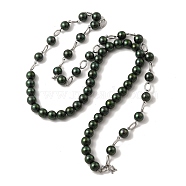 Dyed Natural Pearl Beaded Necklace with 304 Stainless Steel Chains, Dark Green, 12.60 inch(32cm)(NJEW-K255-02P)