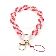 Two Tone Transparent Acrylic Curb Chain Mobile Straps, with Nylon Thread and Alloy Lobster Claw Clasps, Golden, Red, 25.5cm(HJEW-JM00453-01)