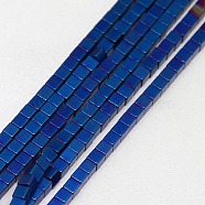 Electroplate Non-magnetic Synthetic Hematite Beads Strands, Frosted, Cube, Grade A, Blue Plated, 2x2x2mm, Hole: 1mm, about 200pcs/strand, 16 inch(G-J170B-2x2mm-02)