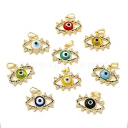 Rack Plating Brass Micro Pave Colorful Cubic Zirconia Pendants, with Handmade Evil Eye Lampwork, Cadmium Free & Lead Free, Long-Lasting Real 18K Gold Plated, Eye Charm, Mixed Color, 19x22.5x4mm, Hole: 6x3mm(LAMP-A153-03G-M)