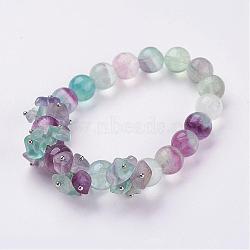 Natural Fluorite Stretch Bracelets, with Brass Ball Head Pins, 2 inch(50mm)(BJEW-JB02878)