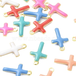 304 Stainless Steel Enamel Charms, Golden. Mixed Colors, Cross, 10x6x1.5mm, Hole: 0.8mm(X-STAS-K303-01B-G)