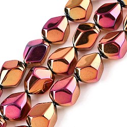 Electroplate Glass Beads Strands, Nuggets, Hot Pink, 12x9.5~10x7mm, Hole: 1mm, about 55pcs/strand, 25.98''(66cm)(EGLA-T021-10F)