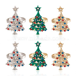 Mega Pet 6Pcs 3 Style Christmas Tree Alloy Napkin Rings, with Colorful Rhinestone, Napkin Holder Adornment, Restaurant Daily Accessaries, Mixed Color, 58x36mm, 33mm Inner Diameter, 2pcs/color(AJEW-MP0001-32)