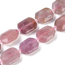 Natural Rose Quartz Beads Strands, Faceted, Rectangle, with Seed Beads, 21~22x15~17x7~8mm, Hole: 1mm, about 16~20pcs/strand, 15.35~15.75''(39~40cm)(G-B125-P06-01)