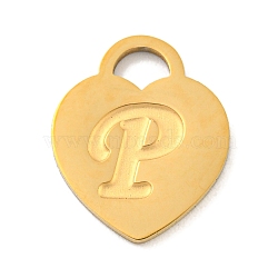 Ion Plating(IP) 304 Stainless Steel Pendants, Laser Cut, Heart with Letter Charm, Golden, Letter P, 15x12x1mm, Hole: 3x3.5mm(FIND-M017-01G-P)