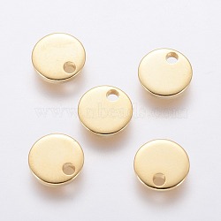 304 Stainless Steel Charms, Stamping Blank Tag, Flat Round, Real 18K Gold Plated, 7x1mm, Hole: 1.4mm(STAS-L234-081A-G)