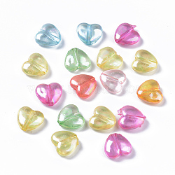 Transparent Acrylic Beads, AB Color Plated, Heart, Mixed Color, 11x12x5mm, Hole: 1.8mm, about 1269pcs/500g(TACR-Q270-014)