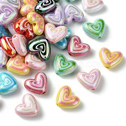 50Pcs Opaque Arylic Beads, Hand Painted Beads, Rainbow Plated, Heart, Mixed Color, 14.5x17x7.5mm, Hole: 2.1mm, 50pcs/set(OACR-CJ0001-87)