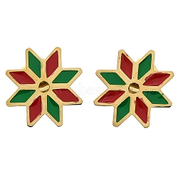 Ion Plating(IP) 304 Stainless Steel Enamel Stud Earrings, Stockings, Real 14K Gold Plated, For Christmas, Snowflake, 11.5x12mm(EJEW-I316-03G-01)