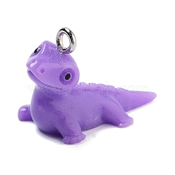 Resin Pendants, With Paltinum Iron Loop, Lizard, Dark Violet, 17.5x12x24mm, Hole: 2mm(RESI-Q002-01A)