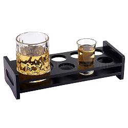 7-Hole Bamboo Holder Display Racks, Whiskey Spirits Wine Glass Holder, for Bar Tasting Serving Tray, Kitchen Tools, with Iron Findings, Rectangle, Black, 25.5x10~10.2x6.05~6.2cm, Inner Diameter: 3.7~3.8cm and 8~8.2cm(WH-WG59392-02)