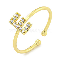 Rack Plating Brass Open Cuff Rings for Women, with Cubic Zirconia, Cadmium Free & Lead Free, Long-Lasting Plated, Letter, Letter E, Inner Diameter: 17.5mm, Letter: 8x4.5mm(RJEW-F162-02G-E)