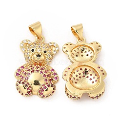 Brass Micro Pave Cubic Zirconia Pendants, Bear Charm, Golden, Medium Violet Red, 23.5x15x5mm, Hole: 4.5x3.5mm(KK-H441-03G)