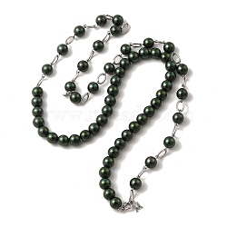 Dyed Natural Pearl Beaded Necklace with 304 Stainless Steel Chains, Dark Green, 12.60 inch(32cm)(NJEW-K255-02P)