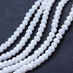 Electroplate Glass Beads Strands, Opaque Solid Color, AB Color Plated, Faceted, Rondelle, White, 3x2mm, Hole: 0.8mm, about 145~150pcs/strand, 34~35cm(EGLA-A034-P2mm-B18)