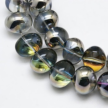 Half Plated Crystal Glass Oval Beads, Platinum Plated, 13x16mm, Hole: 1mm