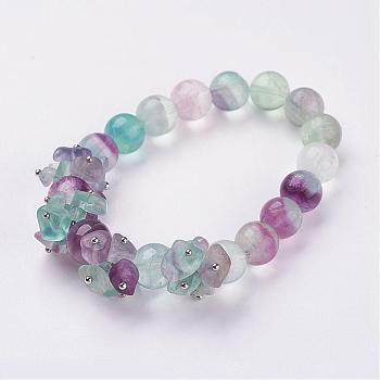 Natural Fluorite Stretch Bracelets, with Brass Ball Head Pins, 2 inch(50mm)