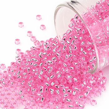 TOHO Round Seed Beads, Japanese Seed Beads, (38) Silver Lined Pink, 11/0, 2.2mm, Hole: 0.8mm, about 5555pcs/50g